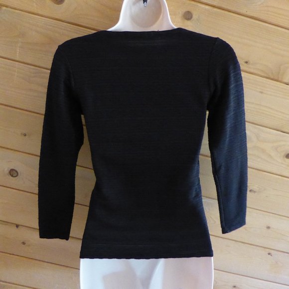 STRIPE Rayure Paris Black 3/4 sleeved V-Neck Crop Office Formal Pullover Top S - Picture 7 of 10